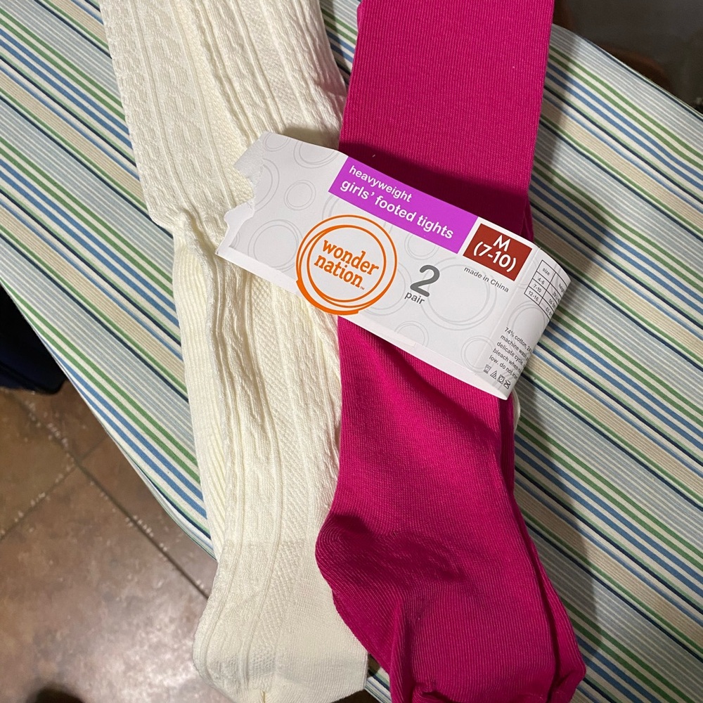 Wonder Nation Pink and White Girls' Footed Tights